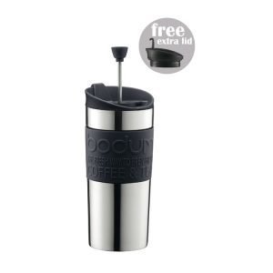 Bodum Travel Press Set Matkamuki / Pressokeitin Ruostumaton Teräs / Musta 35 Cl