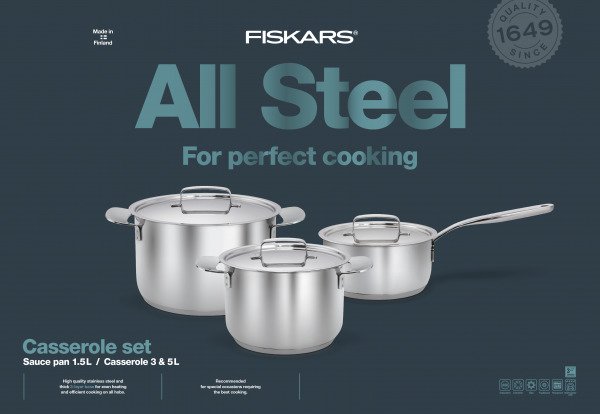 Fiskars All Steel Kattilasetti Ruostumaton Teräs 3 Kpl