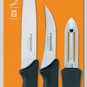 Fiskars Essential Kuorimaveitsi Ruostumaton Teräs Musta 3 Kpl