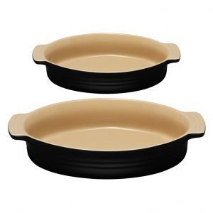 Le Creuset Lautassetti Soikeilla Lautasilla Kiiltävä Musta 28 & 36 Cm