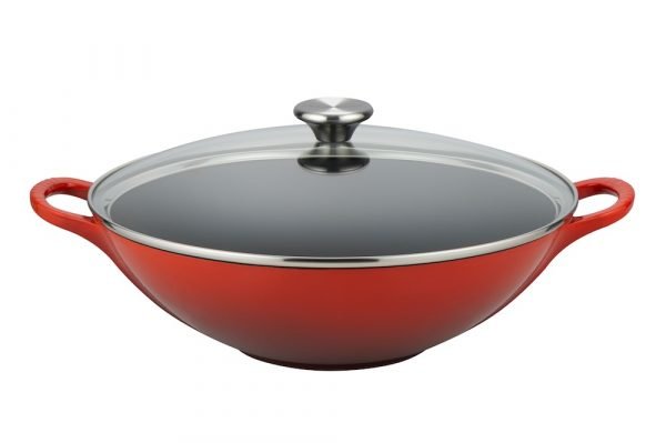 Le Creuset Wokkipannu Lasikannella Valurauta Cerise 32 Cm 4.8 L