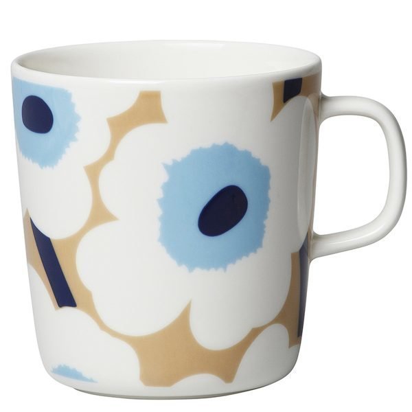 Marimekko Oiva Unikko Muki Beige / Valkoinen / Sininen 4 Dl