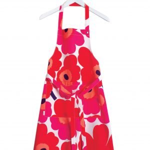 Marimekko Pieni Unikko Esiliina Puuvilla Punavalkoinen