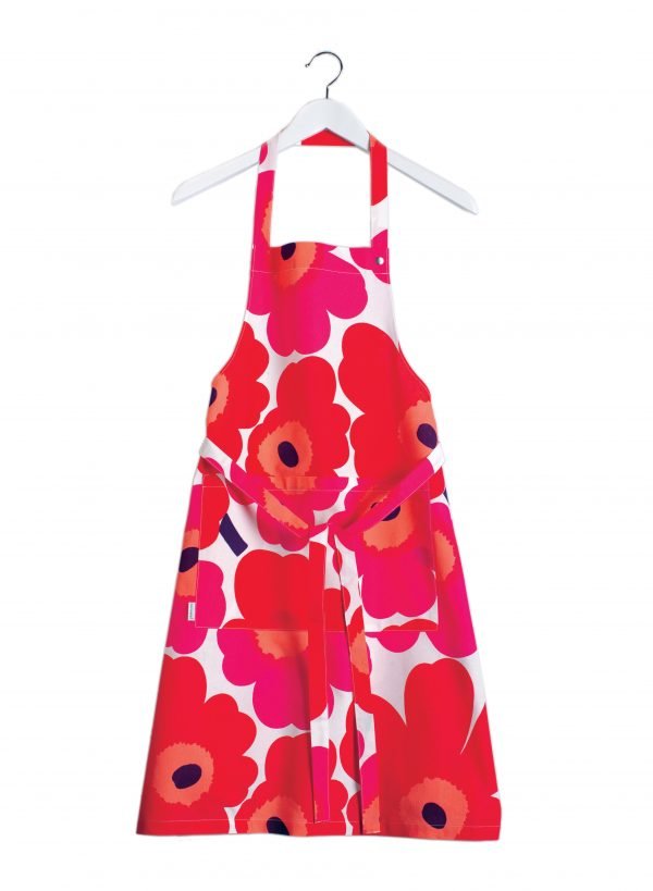 Marimekko Pieni Unikko Esiliina Puuvilla Punavalkoinen