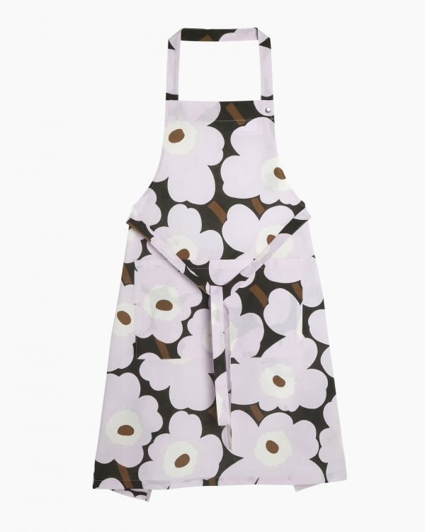 Marimekko Pieni Unikko Esiliina Tummanvihreä Vaaleanpunainen Ruskea