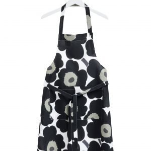 Marimekko Pieni Unikko Esiliina Valkoinen Musta Oliivi