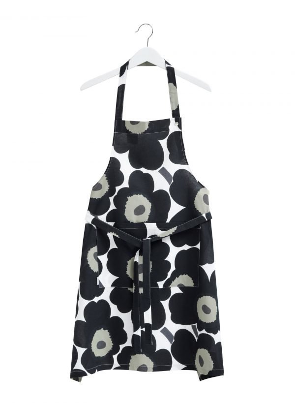 Marimekko Pieni Unikko Esiliina Valkoinen Musta Oliivi