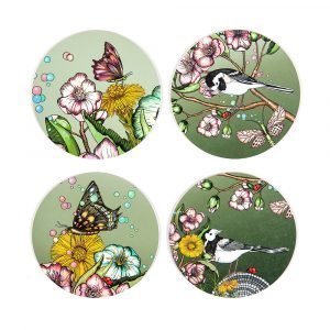 Nadja Wedin Design Wagtails Spring Lasinalunen Moss Ø9 Cm 4-Pakkaus