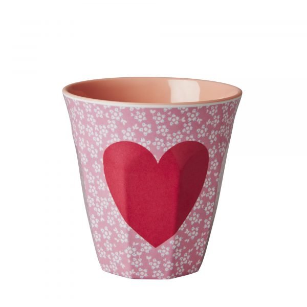 Rice Muki Melamiini Heart Print Pink Flower With Heart Print