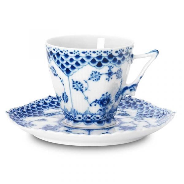 Royal Copenhagen Blue Fluted Full Lace Kahvikuppi Ja Lautanen 14 Cl