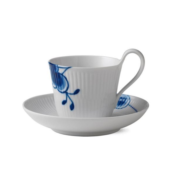 Royal Copenhagen Blue Fluted Mega Kahvallinen Kuppi Ja Vati Sininen / Valkoinen