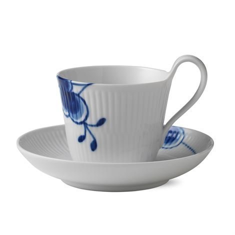 Royal Copenhagen Blue Fluted Mega Sininen Teekuppi Ja Aluslautanen 2 25 cl - Korkea Korva